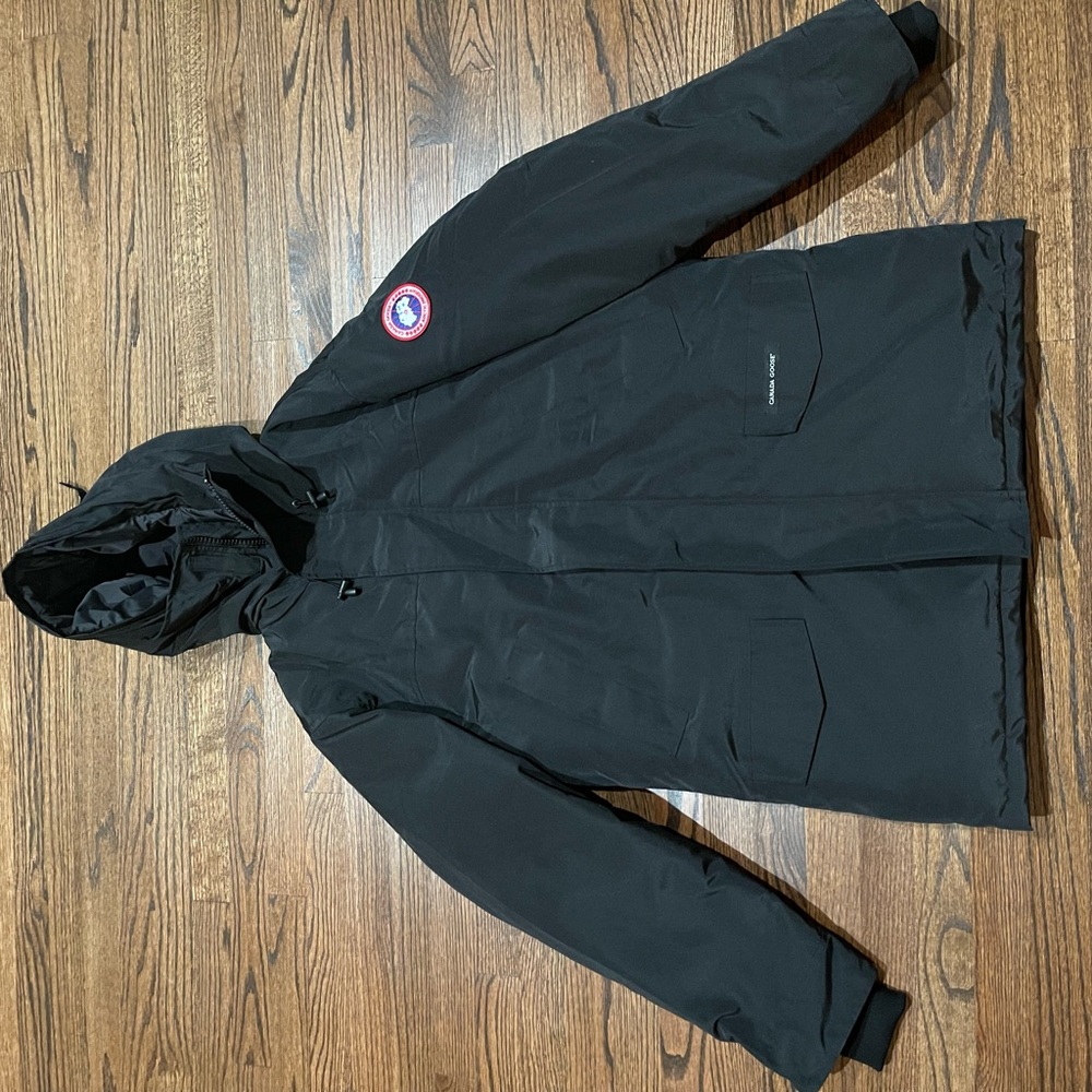 This is a black Canada Goose jacket meant for the colder winter months.